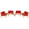 8Pcs Patio Acacia Wood Conversation Furniture Set W/ Red Cushions